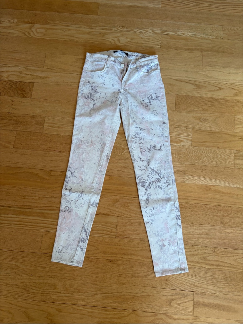 J Brand Pale Pink Marble-Effect Skinny Jeans